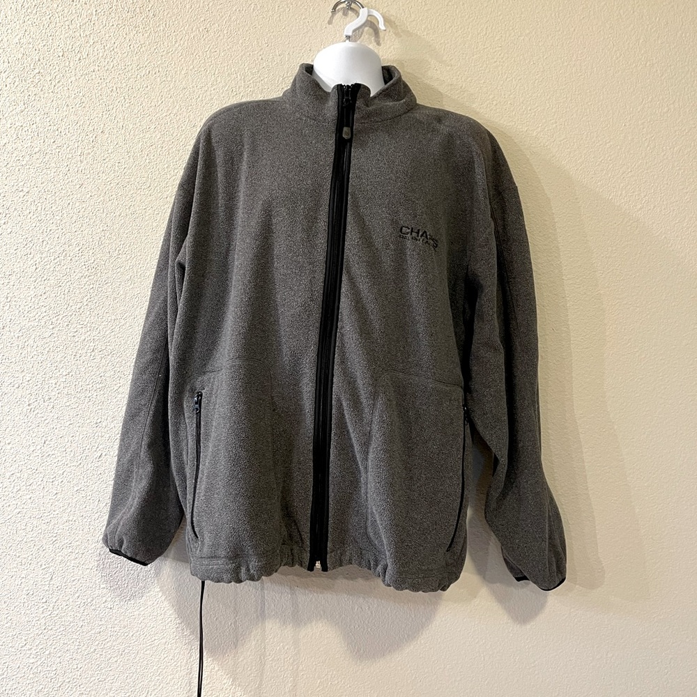 Vintage 90s Chaps Ralph Lauren Mens Fleece Full Zip Gray Spellout Logo Size XL